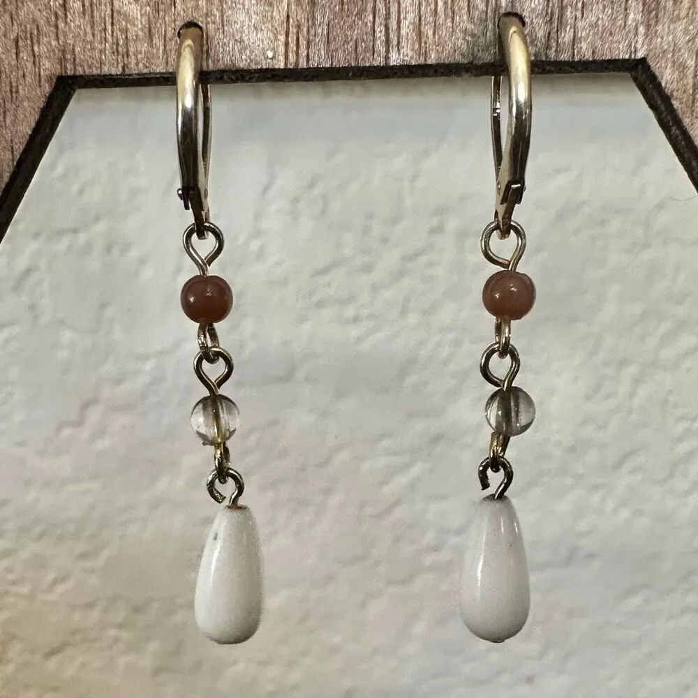 White beaded dropβearrings